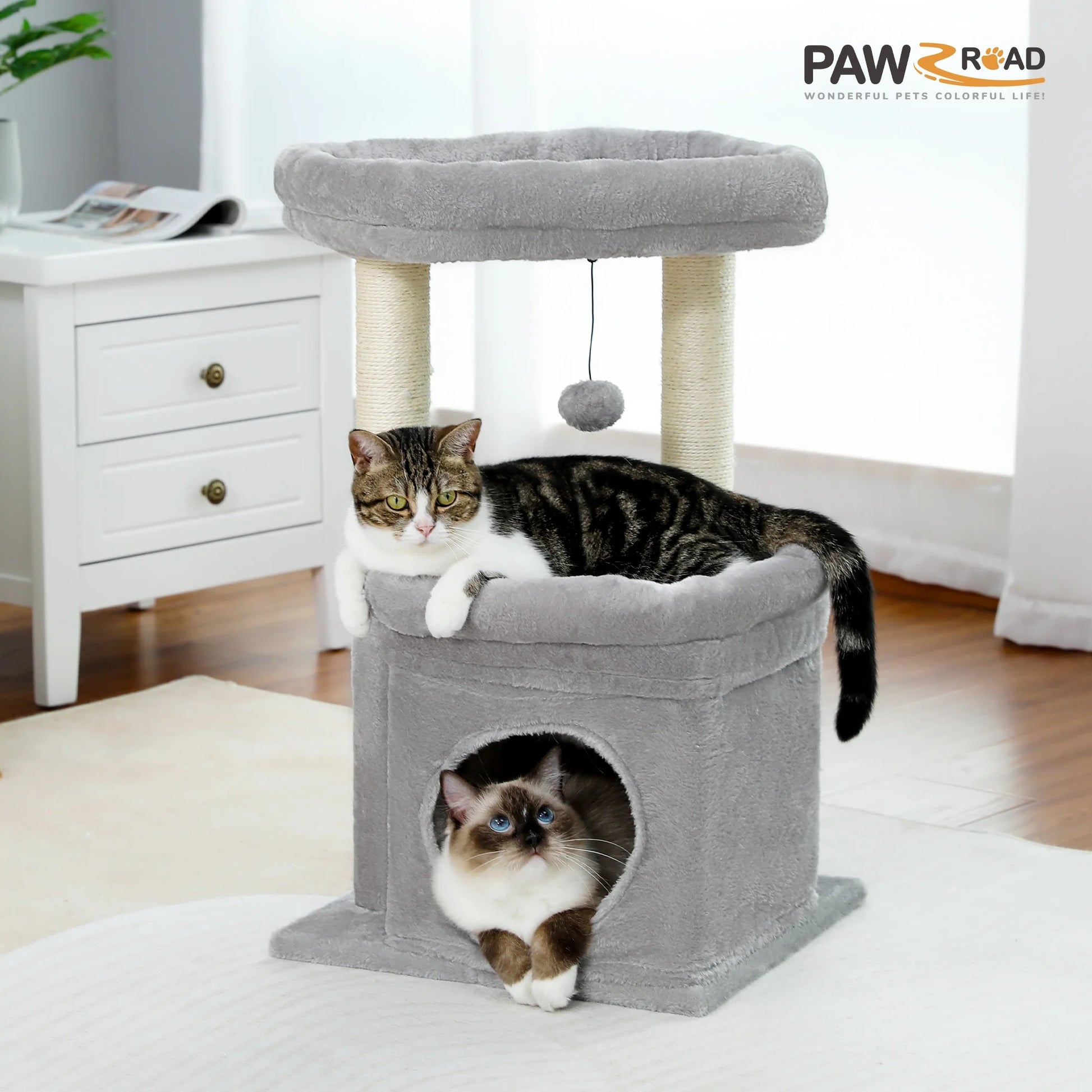 Cat Tree Condo 27" Cat Tower with Large Top Perch and Scratching Posts for Kittens and Medium Cats, Black