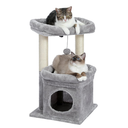 Cat Tree Condo 27" Cat Tower with Large Top Perch and Scratching Posts for Kittens and Medium Cats, Black