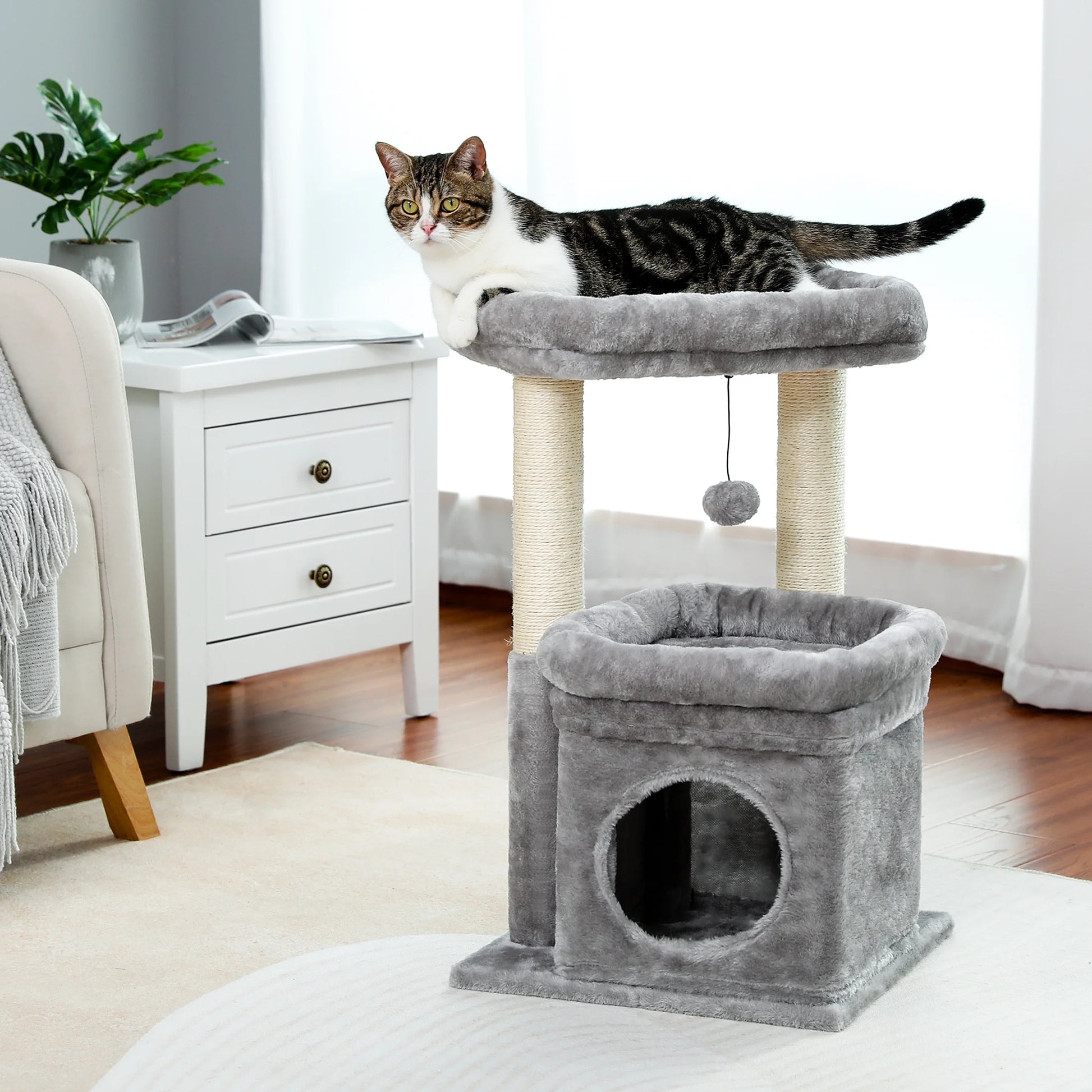Cat Tree Condo 27" Cat Tower with Large Top Perch and Scratching Posts for Kittens and Medium Cats, Black