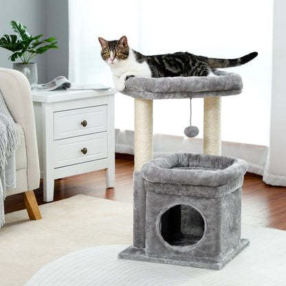Cat Tree Condo 27" Cat Tower with Large Top Perch and Scratching Posts for Kittens and Medium Cats, Black