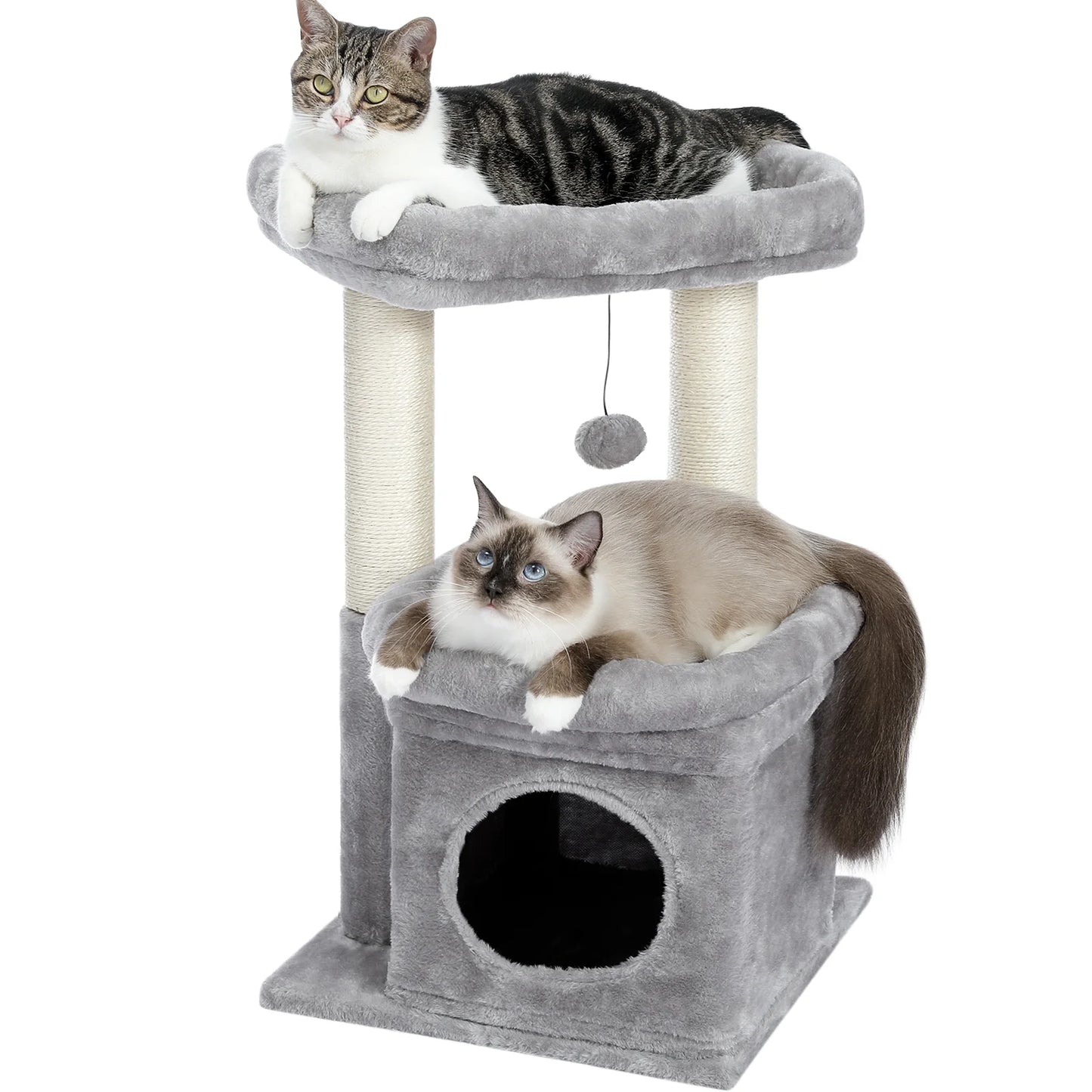 Cat Tree Condo 27" Cat Tower with Large Top Perch and Scratching Posts for Kittens and Medium Cats, Black