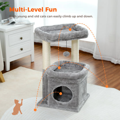 Cat Tree Condo 27" Cat Tower with Large Top Perch and Scratching Posts for Kittens and Medium Cats, Black